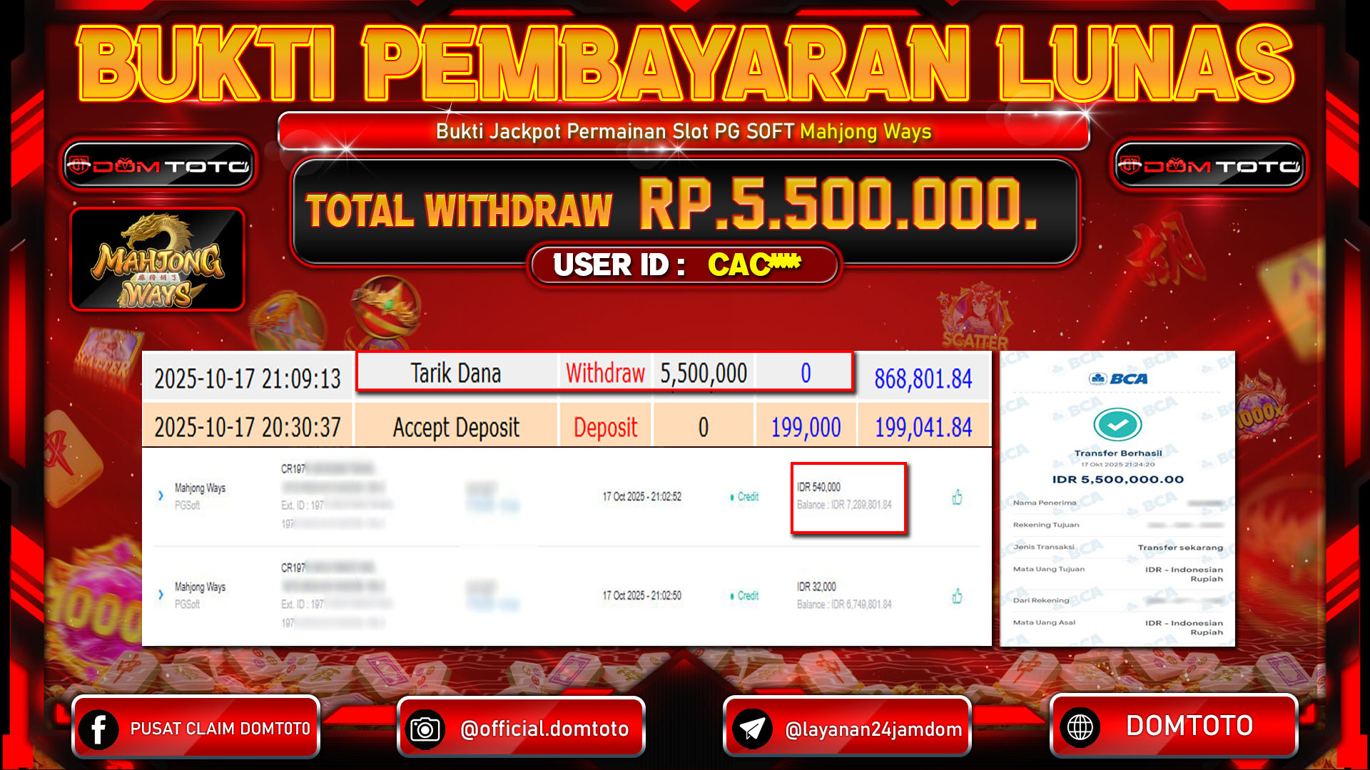 JACKPOT Slot Mahjong Ways PG Soft 17 OKTOBER 2025